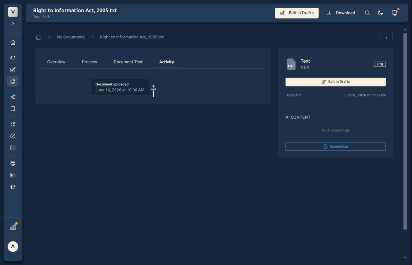 The Activity tab showing an upload timeline