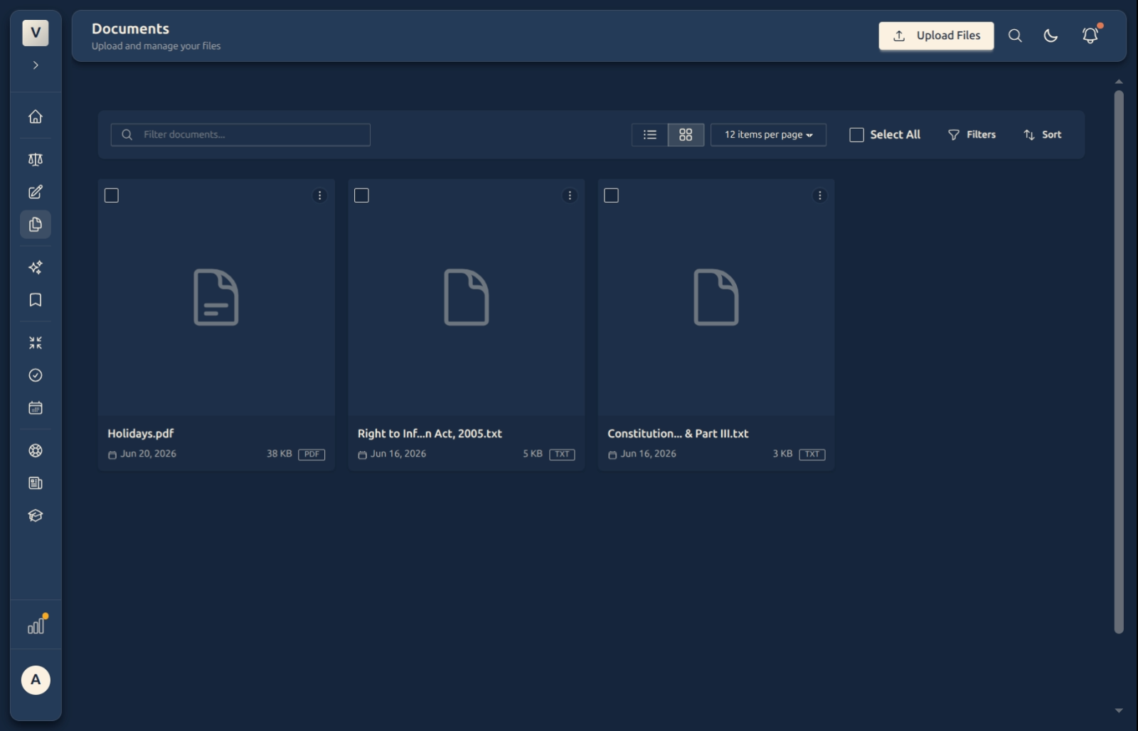 The grid view showing documents as cards