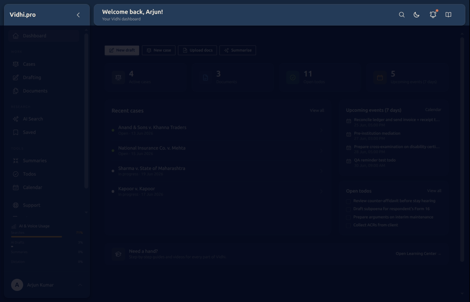 The top bar in focus — search, theme toggle, notification bell, and the help book