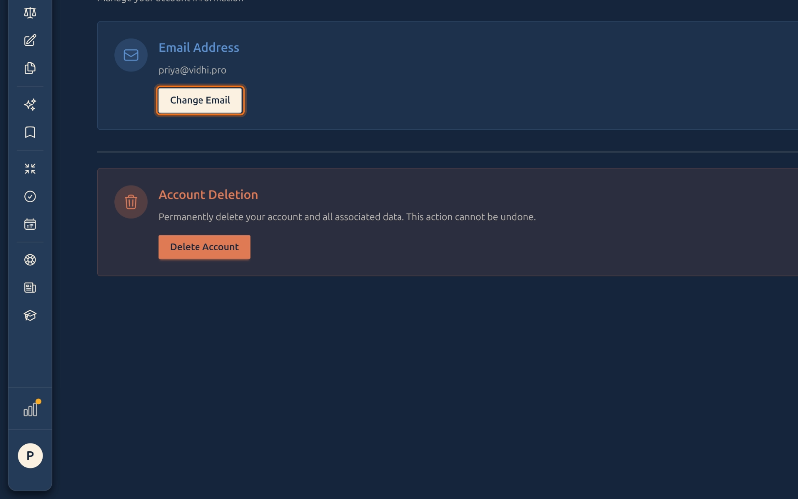 Change Email button highlighted