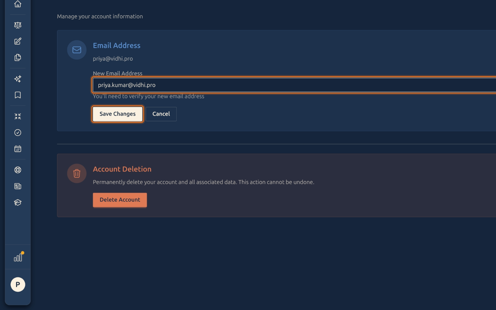 Email form with new address filled
