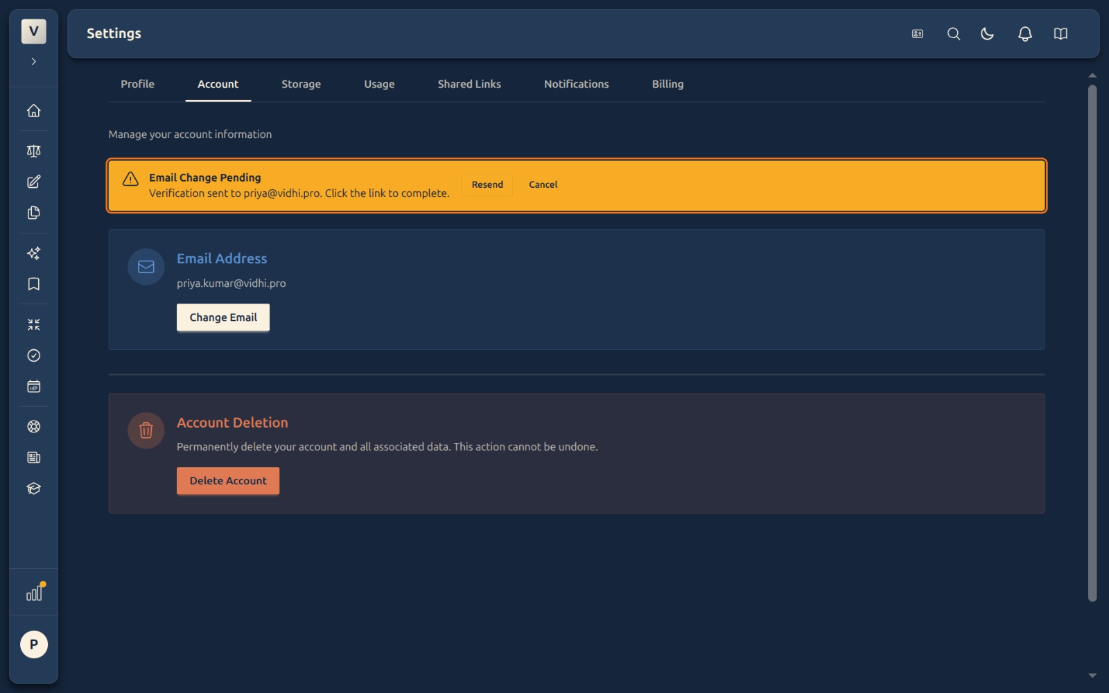 Pending email change banner
