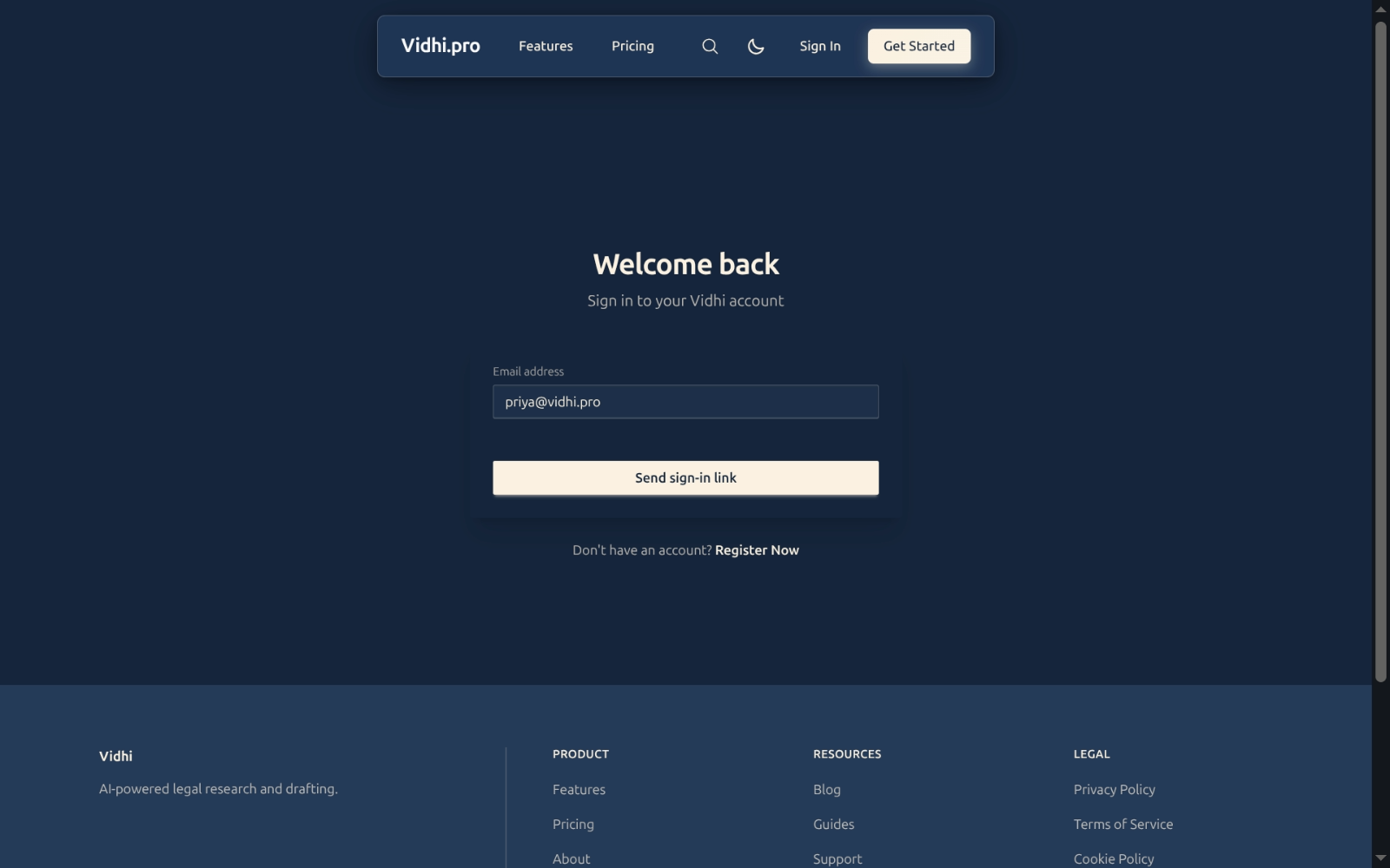 Sign-in page after email confirmation