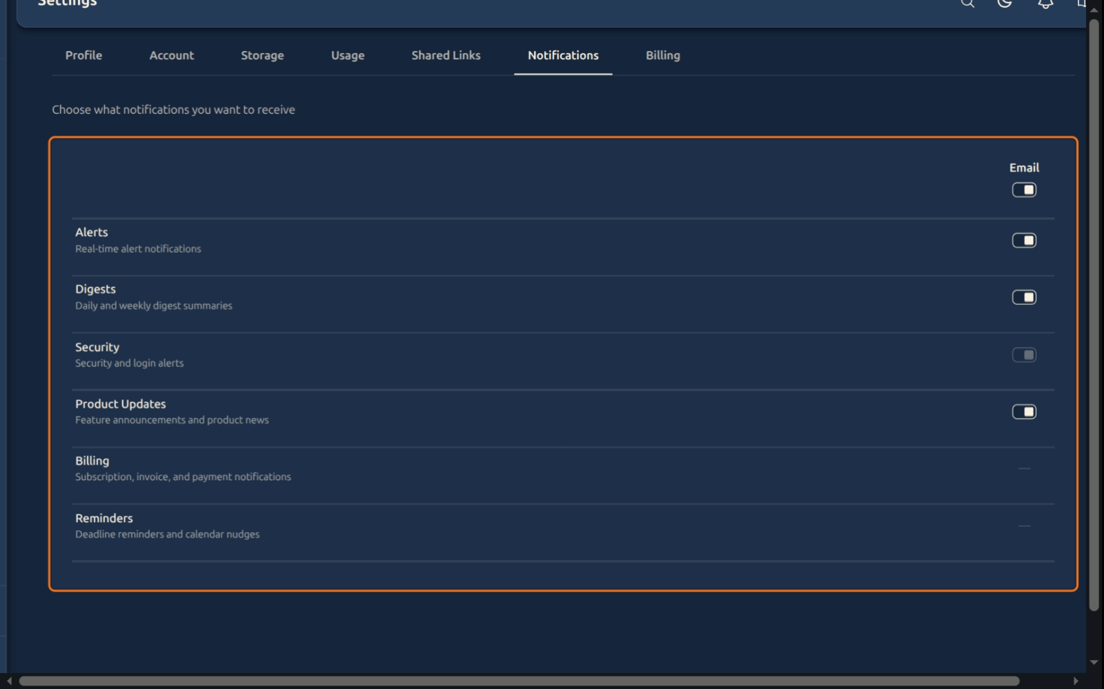 All six notification categories at a glance