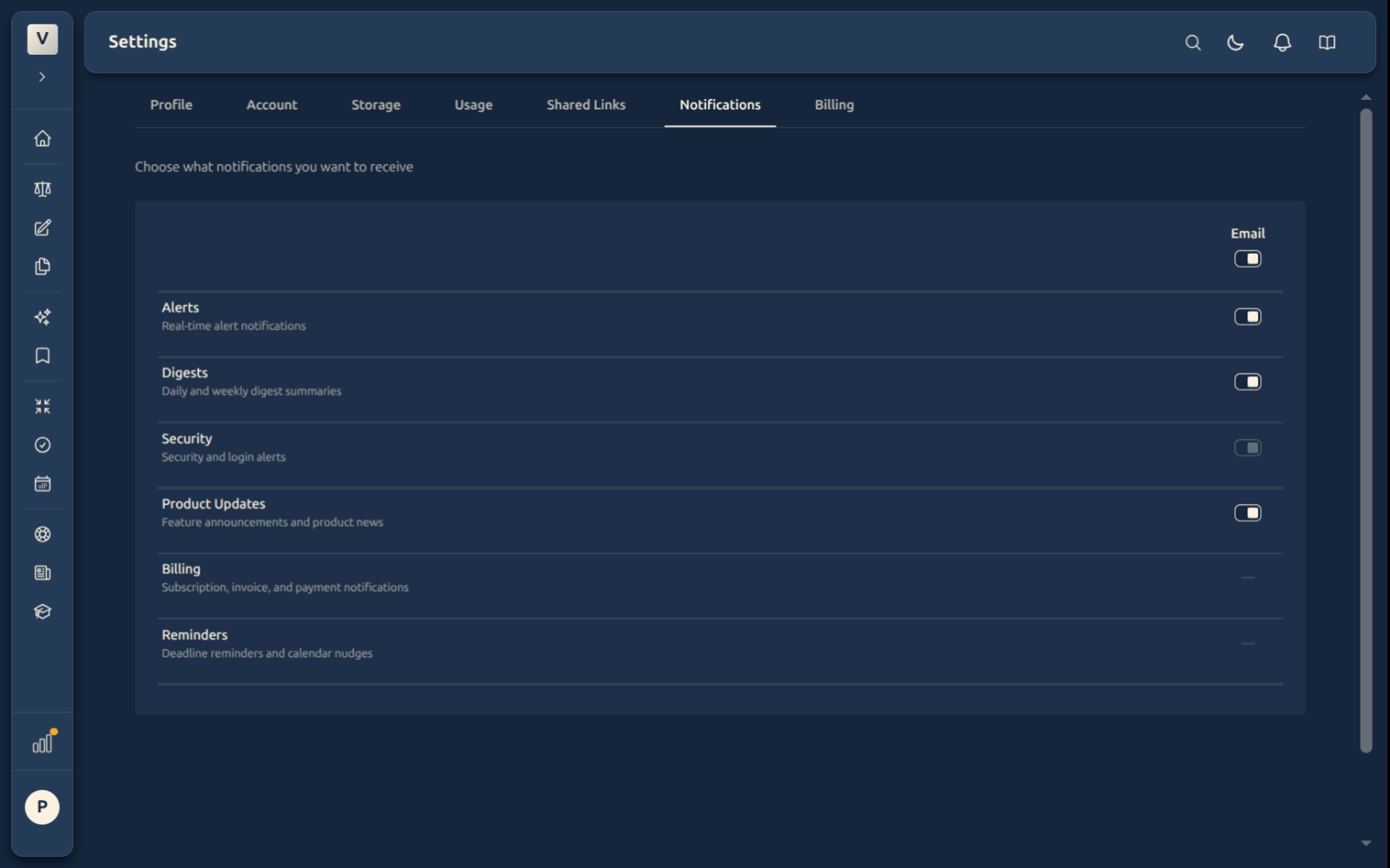 Notifications tab overview