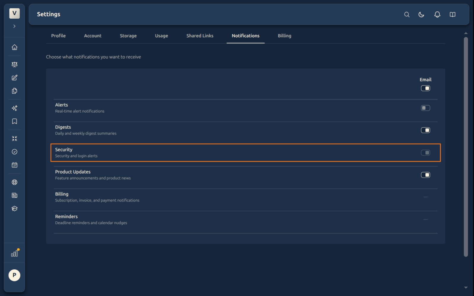 Security row is locked — toggle disabled