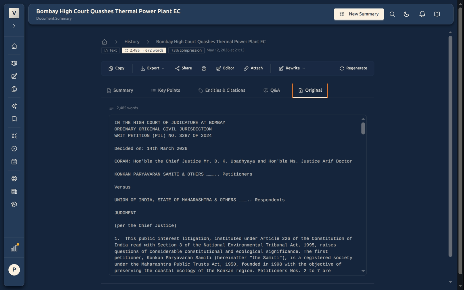 Original tab — raw source text one click away for verification