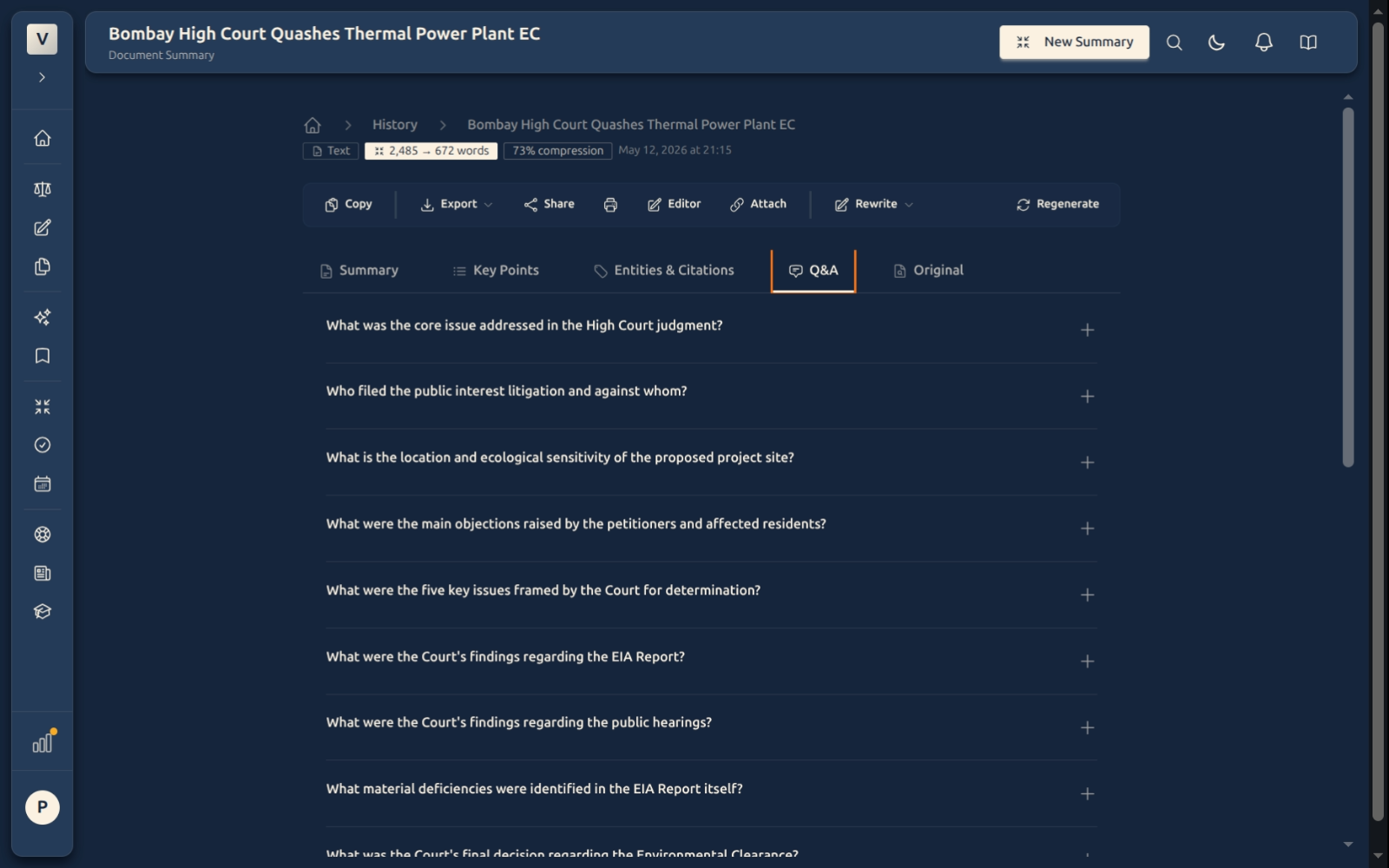 Q&A tab — collapsible questions with model answers
