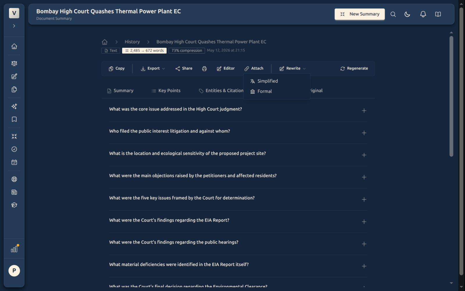 Rewrite menu open — preset tones available without losing the original