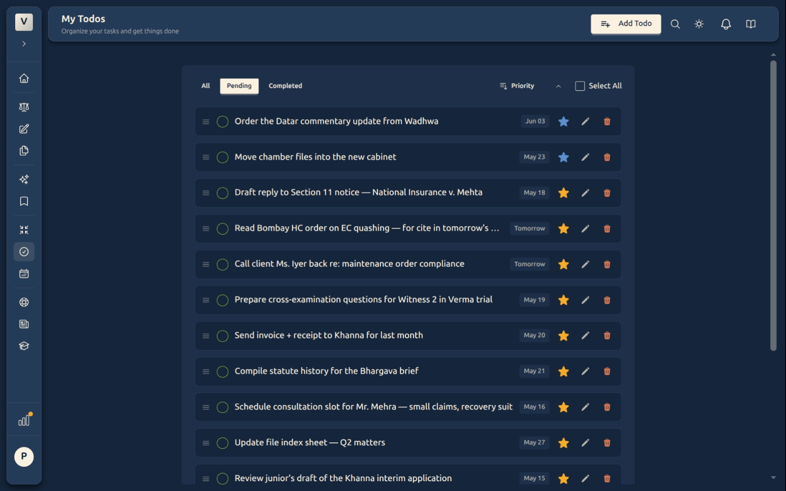Pending tab active — incomplete tasks only